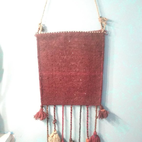 MCM Wool Tribal Tassel Afghan Carpet/Salt Bag Boho Hippie Tapestry Wall Decor - Picture 4 of 6